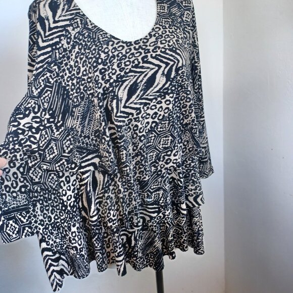 Susan Graver Tunic Top Tiered Layered Animal Print Liquid Knit Womens X Large - Picture 5 of 11